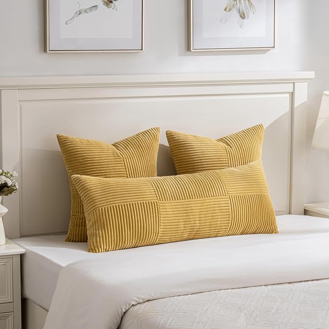 Fancy Homi 2 Packs Mustard Yellow Lumbar Decorative Throw Pillow Covers 14x24 - Image 5