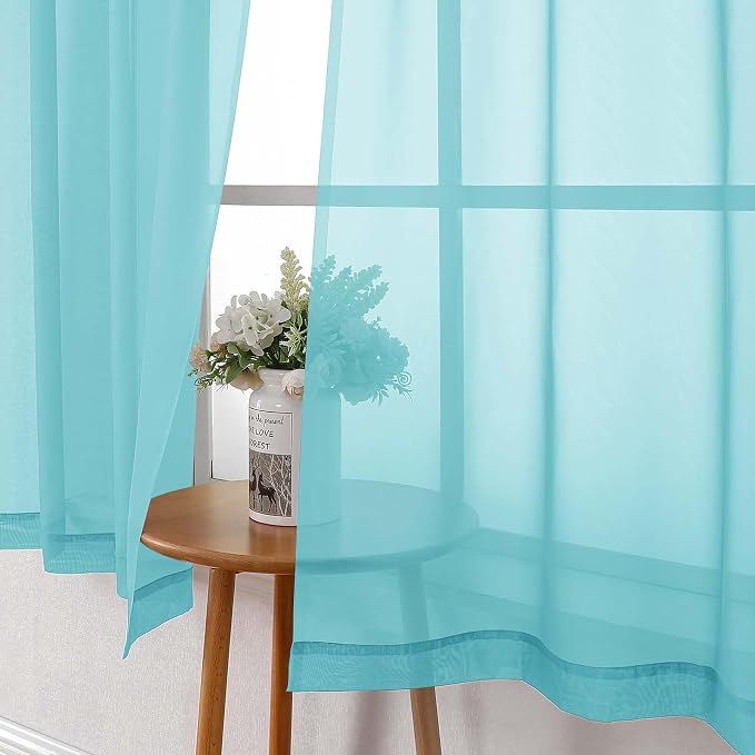 Lecloud Aqua Sheer Curtains for Living Room 90 Inches Long 2 Pcs, Voile Solid - Image 6