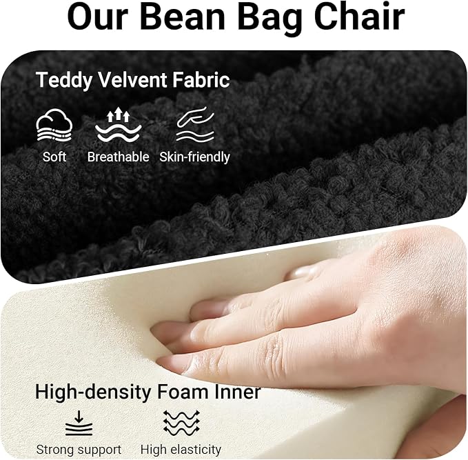 Giant Bean Bag Chair for Adults, Comfy Chairs for Bedroom, Memory Foam Chair - Image 2