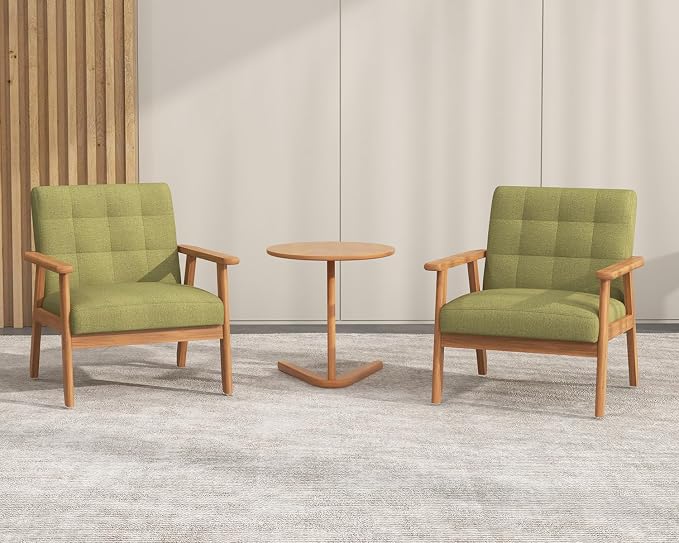 Modern Accent Chair with Wooden Table, Upholstered Linen Fabric Leisure Side - Image 3