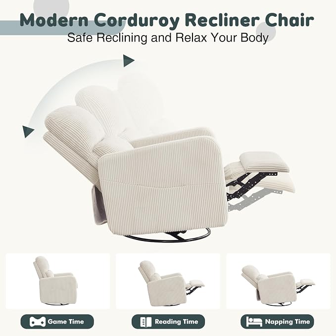 Swivel Rocker Recliner, Oversized Manual Nursery Glider Rocking Recliner Chair - Image 4