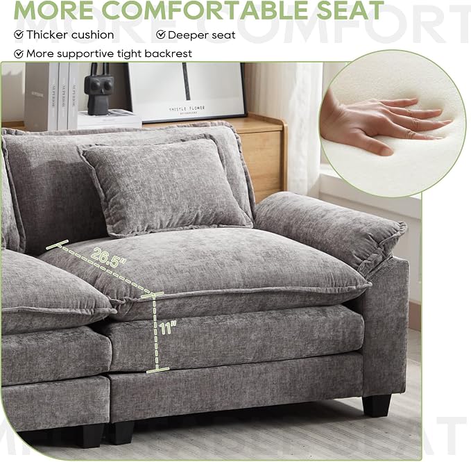 Oprisen Modular Sectional Sofa, Comfy Cloud Couch Sectional Sofa, Chenille Sofa - Image 4