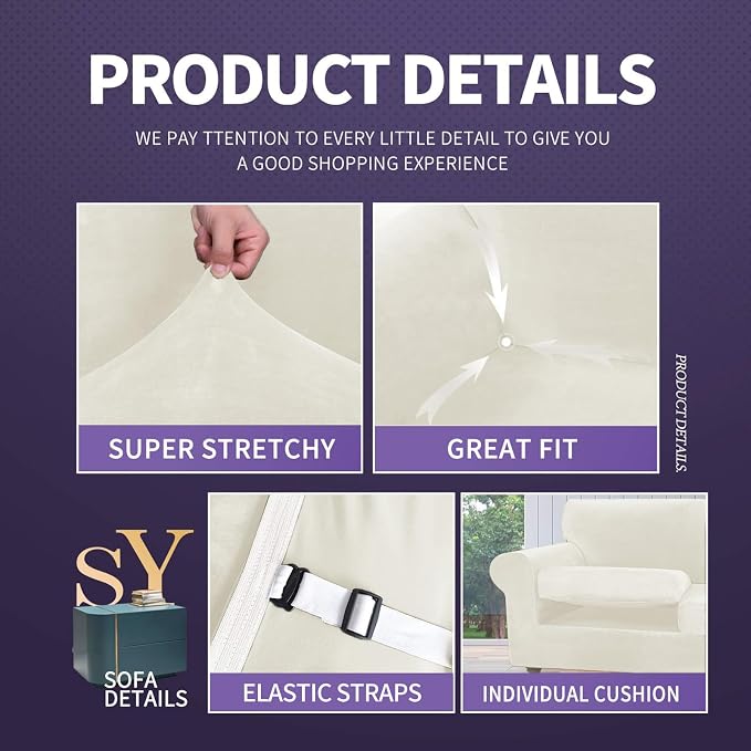 ZNSAYOTX Oversized Velvet 3 Piece Couch Cover - Image 4