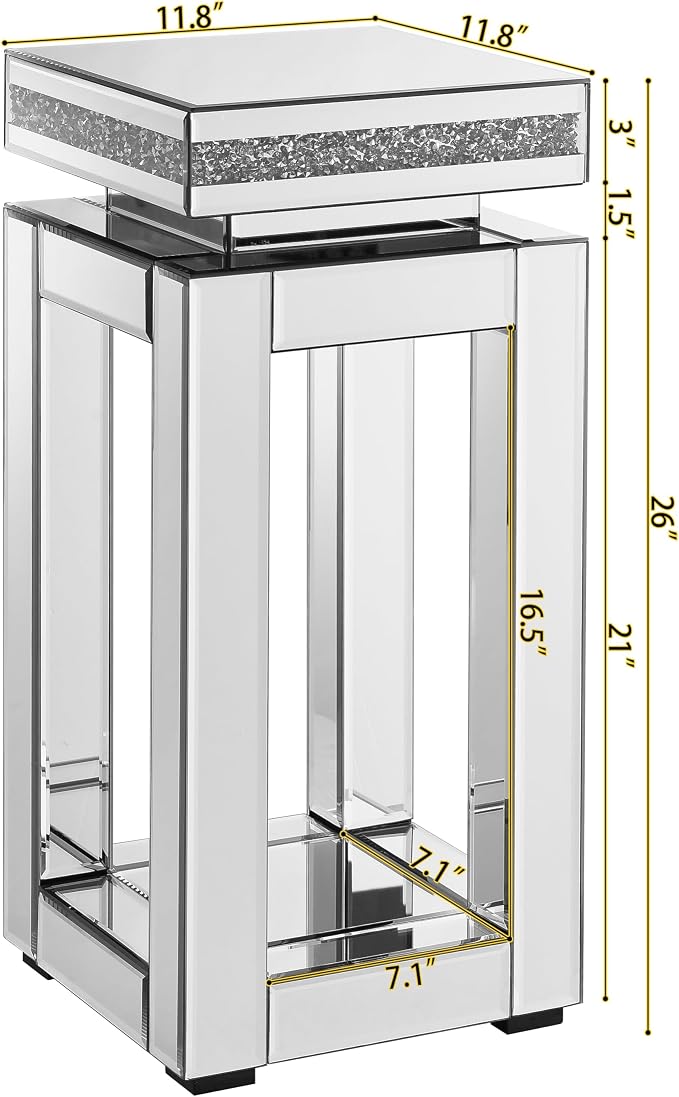 Mirrored End Table Square with Crystals, 2-Tier Modern Small Sofa Table with - Image 2