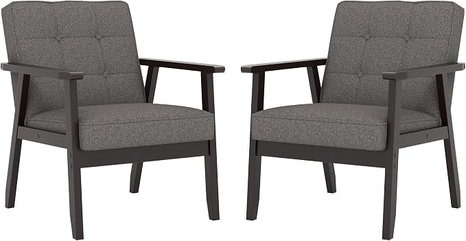 Modern Accent Chair with Arm Rest Set of 2, Upholstered Linen Fabric Leisure by Unknown