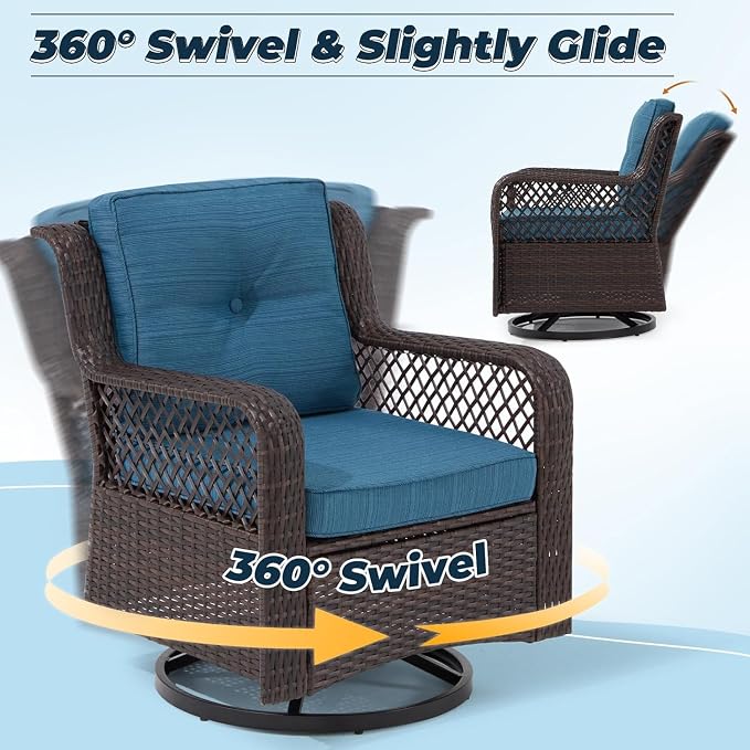 3 Pieces Patio Swivel Chairs, Wicker Patio Conversation Sets - Image 6