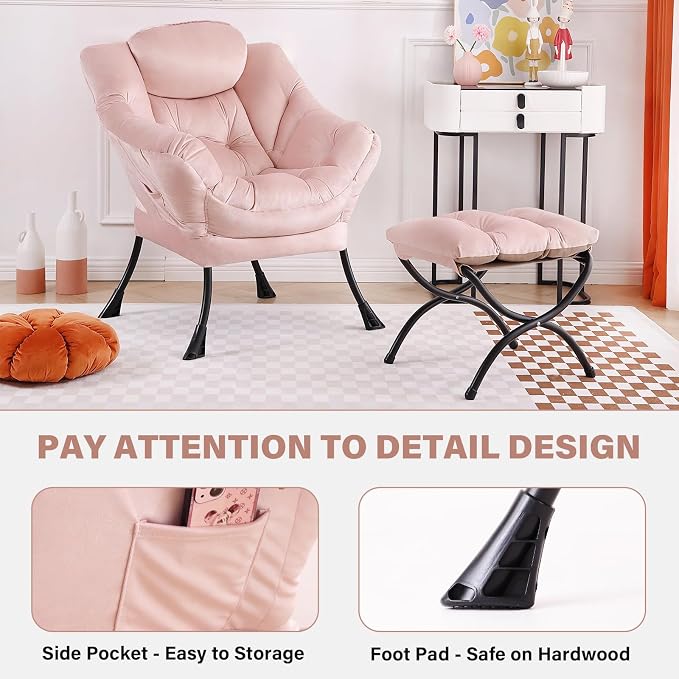 Tiita Lazy Chair with Ottoman, Comfy Leisure Sofa Armchair with Ottoman - Image 5