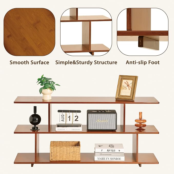 Bamboo TV Stand for TVs up to 55", 3 Tier Accent Entertainment Center - Image 6