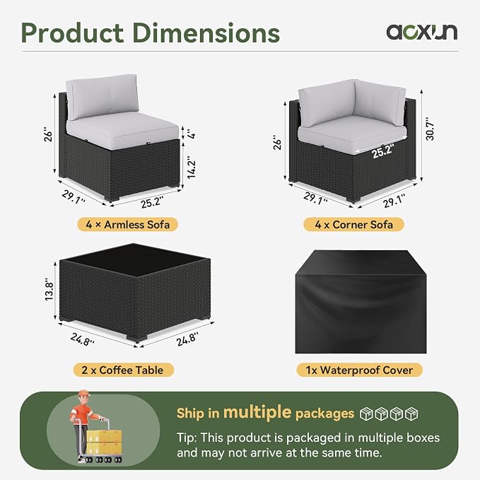 Aoxun 10 Piece Patio Furniture Set Wicker Rattan Patio Sectional Sofa Set - Image 3