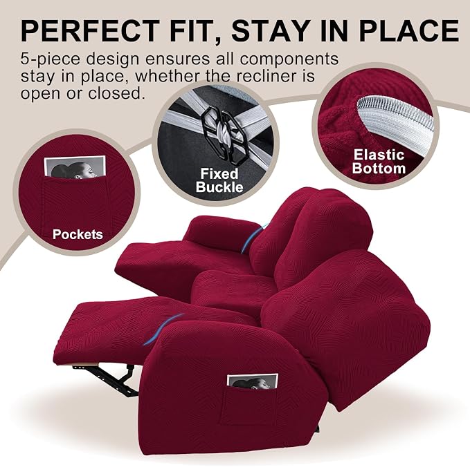 5-Piece Recliner Sofa Covers, Stretch Geometric Strokes Jacquard Recliner Sofa - Image 4