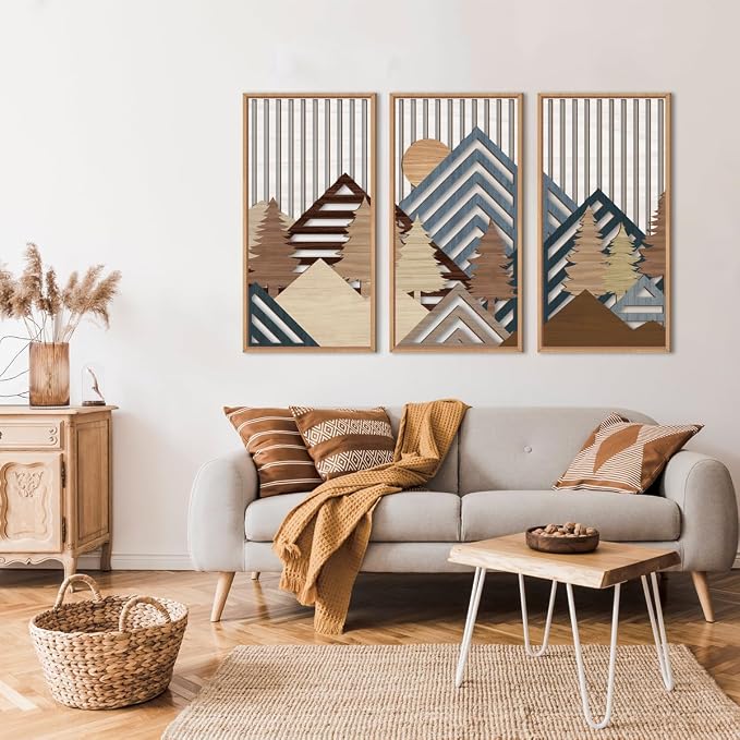 IARTTOP Large Mountain Wood Wall Art 16"x32"x3 Abstract Forest Wall Sculpture - Image 2