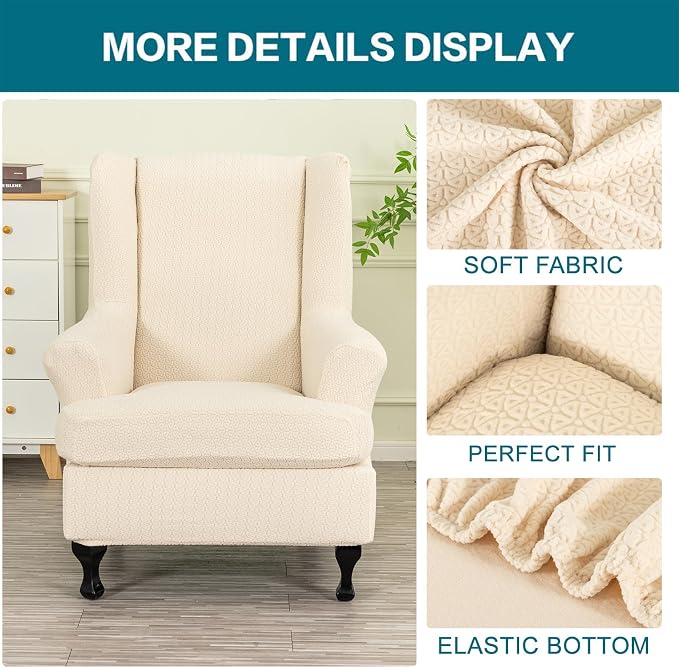 KRFOONN Stretch Wing Chair Slipcovers Jacquard 2 Piece Wingback Chair Covers - Image 3