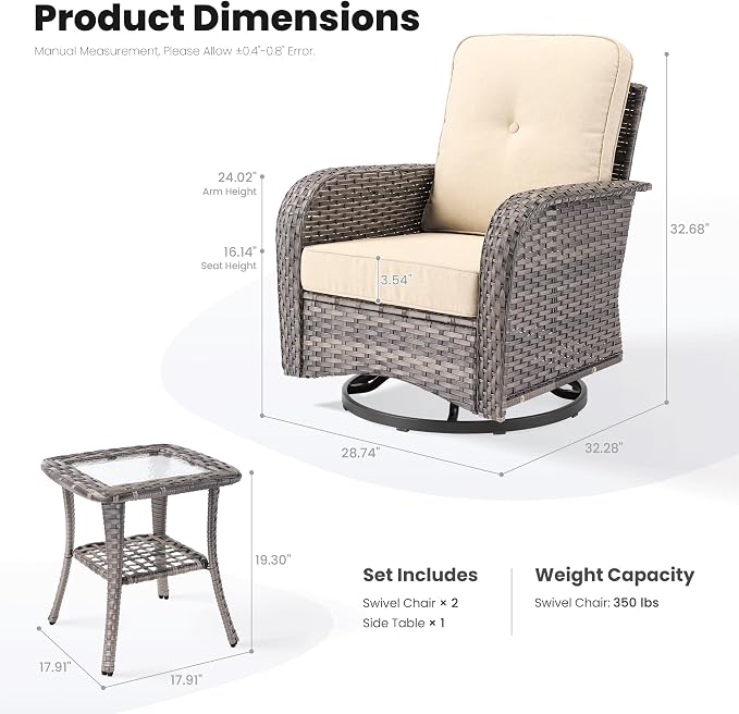 ovios 3-Piece Patio Furniture Set, Outdoor Wicker Sofa - Image 8