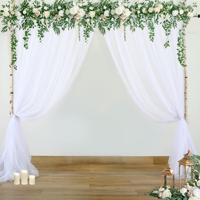 White Sheer Backdrop Curtains Tulle Backdrop Curtain - Image 3