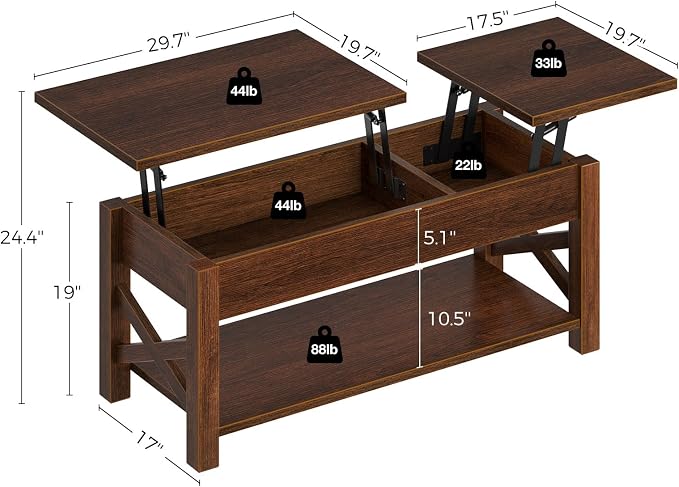 Rolanstar Coffee Table, 47.2" Lift Top - Image 3