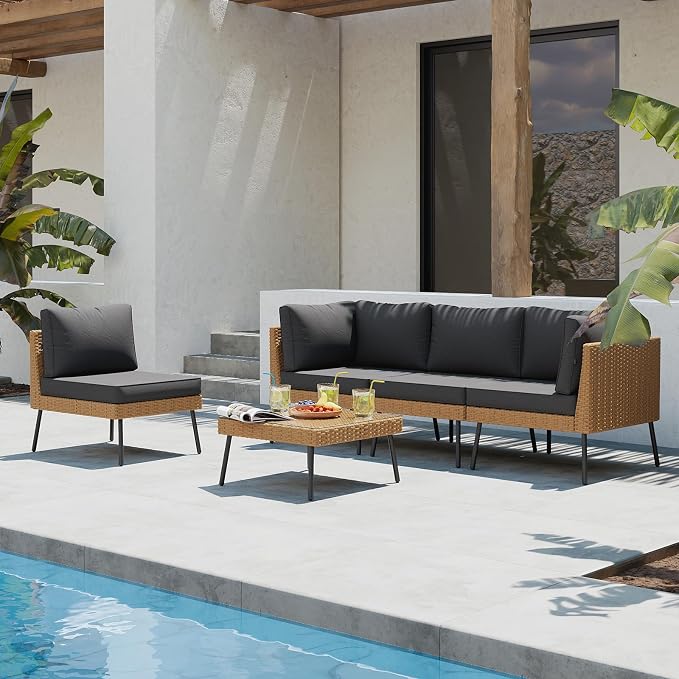Aoxun Patio Furniture Set, 5 Piece Outdoor Sectional Sofas - Image 2