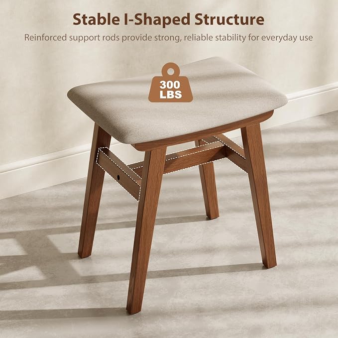 Muwuele Solid Wood Vanity Stool, Compact Makeup Chair - Image 6