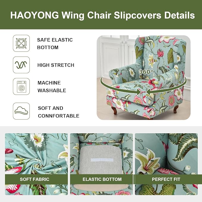 HAOYONG Wing Chair Slipcovers Stretch Wingback Chair Covers Printed 2 Pieces - Image 4