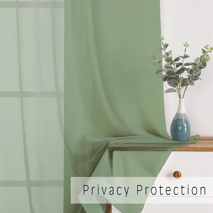 OWENIE Sage Green Sheer Curtains 72 Inches Long 2 Panels Set, Transparent Voile - Image 6