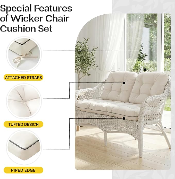 1 MIDDLE ONE Wicker Chair Cushions 3 Pieces Set - Image 7