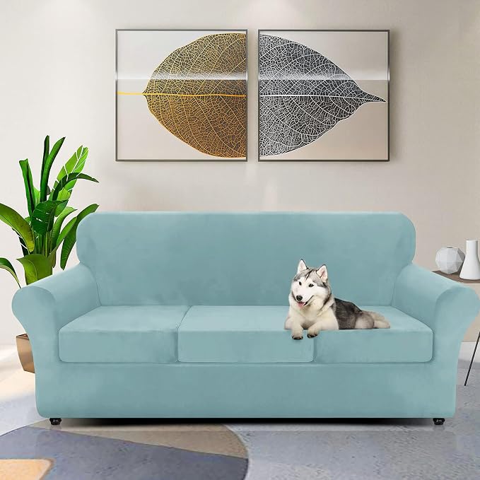 ZNSAYOTX Oversized Velvet Couch Cover 4 Piece Stretch Sofa Covers - Image 2