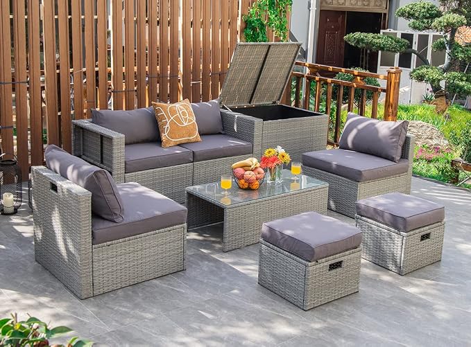 Tangkula 8 Piece Patio Wicker Furniture Set, Patiojoy Space Saving Outdoor PE by TANGKULA