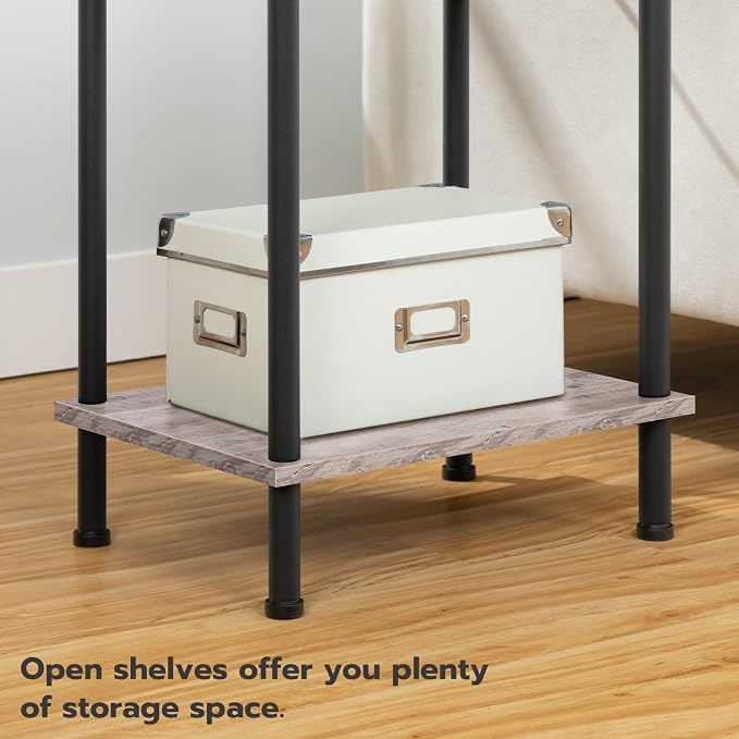 HOOBRO Side Table with Charging Station, Nightstand with 2-Layer Storage Shelves - Image 9