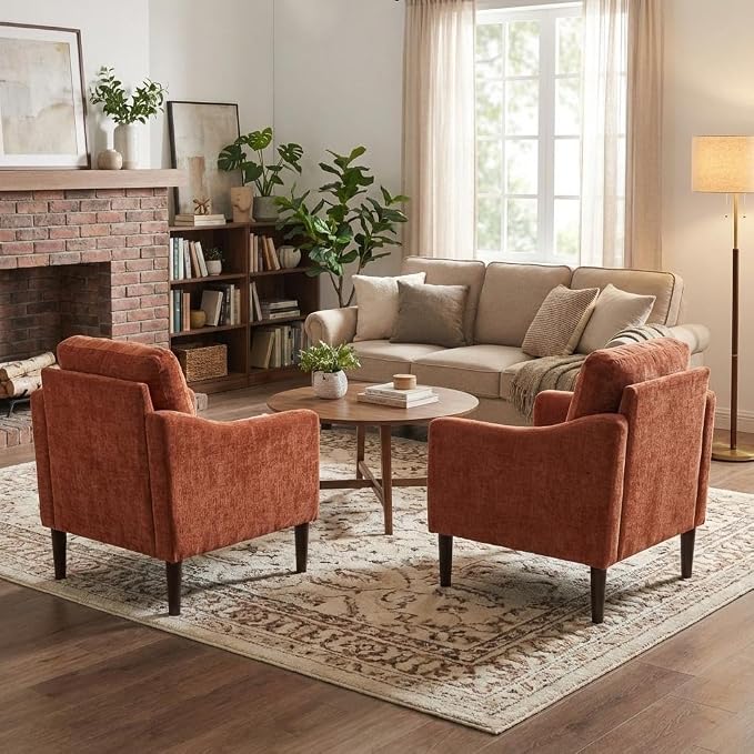Mid Century Modern Accent Chair, Chenille Fabric Armchair - Image 3
