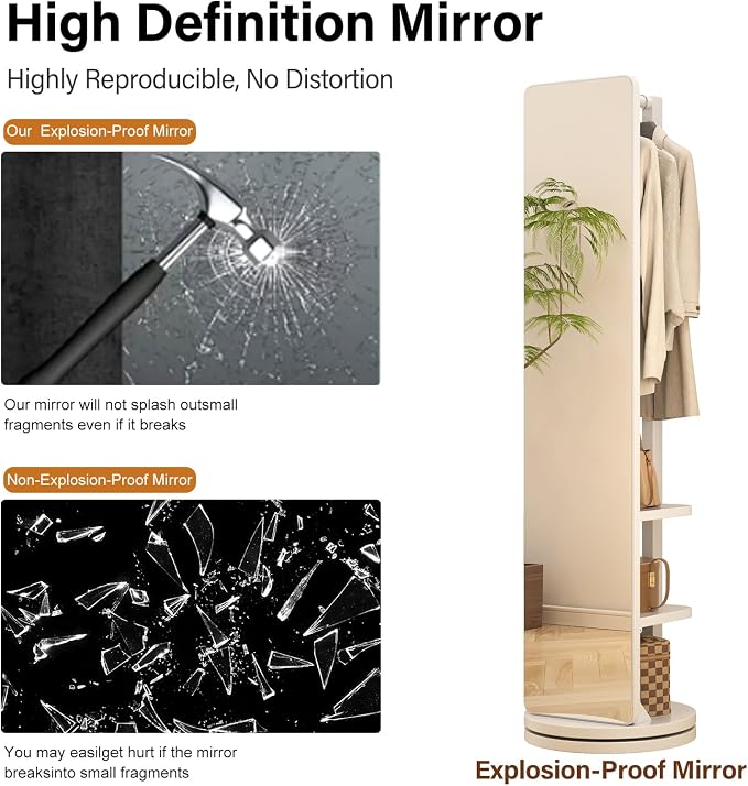 WoodsWhisper Full Length Mirror Coat Rack Solid Wood Floor Mirror 66"x12" Full - Image 7