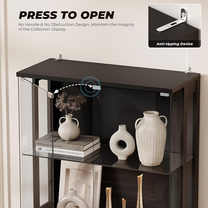 BROTTAR Display Cabinet with Glass Doors, 4-Tier Curio Cabinet with Transparent - Image 3