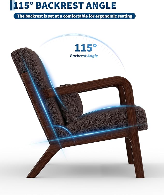 Garvee Mid-Century Accent Chair Set of 2, Sherpa Upholstery, Cozy Reading Chair - Image 5