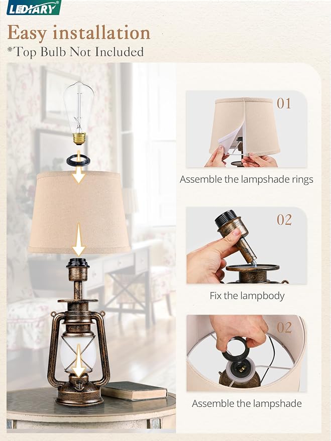 LEDIARY 18.72" Black Gold Vintage Lantern Flickering Flame Table Lamps - Image 6