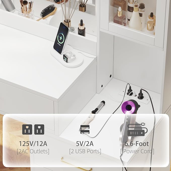 TOKSOM 51" Vanity Desk with Mirror and Lights & Charging Station, Bedroom - Image 6