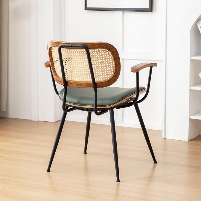 Rattan Dining Room Chairs Set of 2, Mid Century Modern Kitchen Side Chairs - Image 3