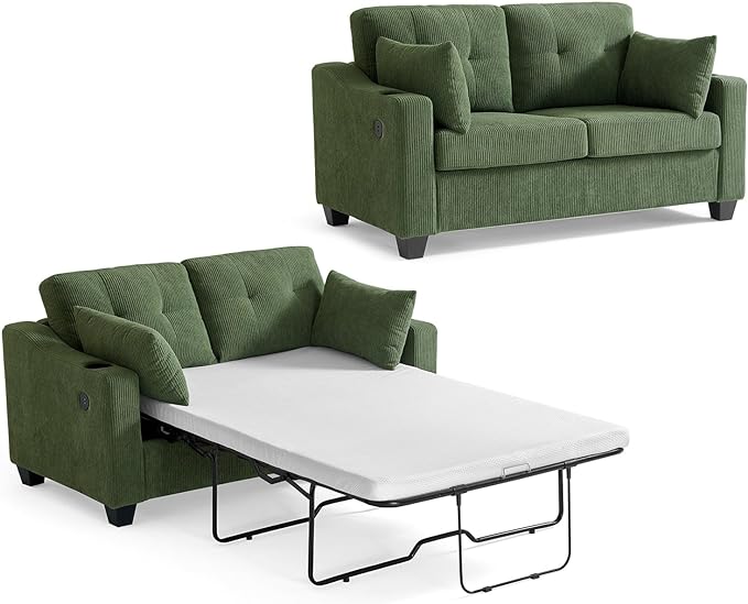Full Size Pull Out Sleeper Sofa Bed, 2-in-1 Convertible Corduroy Pull Out Couch by CHICHOUSE