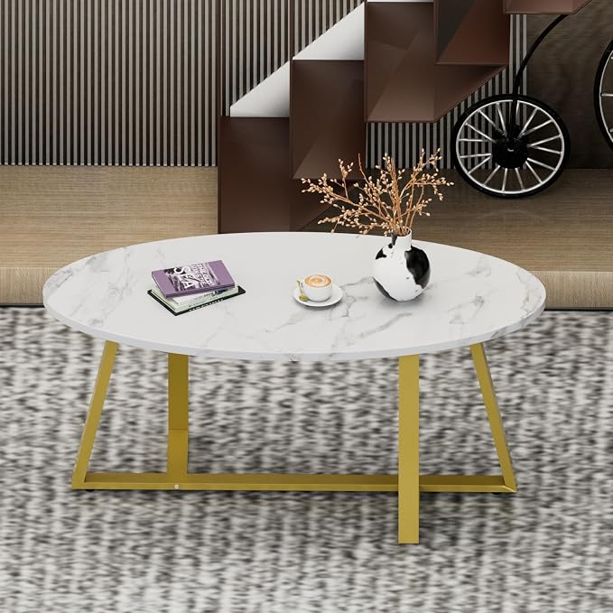 Wolawu Coffee Table White Faux Marble Coffee Table - Image 6