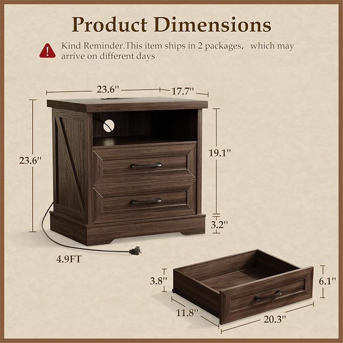 AODK 24 Inch Farmhouse Nightstand Set of 2, Bedside Tables - Image 2