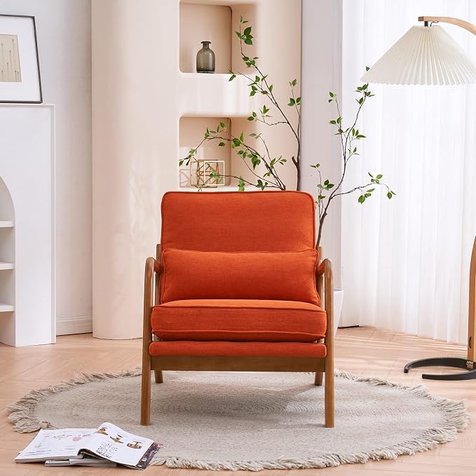Bonnlo Burnt Orange Accent Chairs Set of 2, Upholstered Mid Century Modern - Image 8