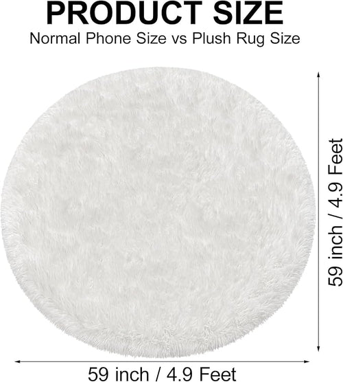 5x5 ft Tie Dye White Round Rug for Bedroom Room Fluffy Circle Rug Furry Carpet - Image 2