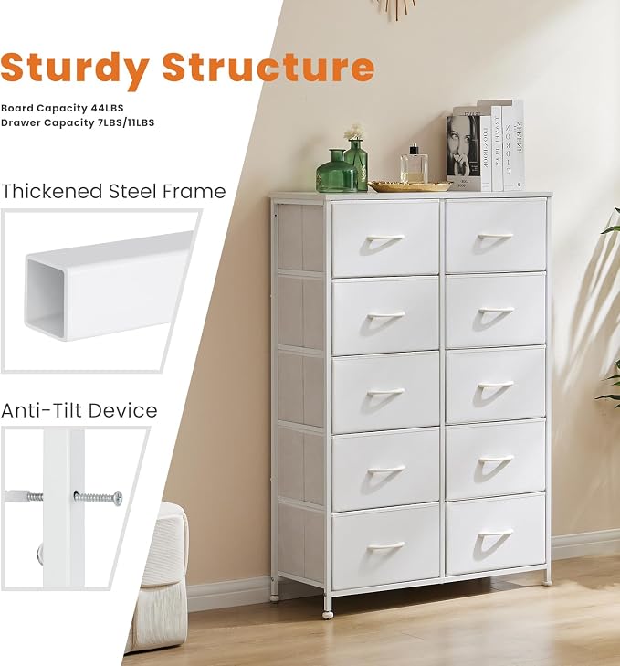 Sweetcrispy 10 Drawer Fabric Dresser Tall Chest Storage Organizer Tower - Image 5