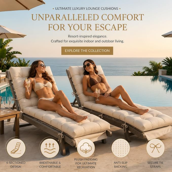Outdoor Chaise Lounge Cushion, Waterproof 74.4x22x4.7 Inch Thick Cotton Filled - Image 2