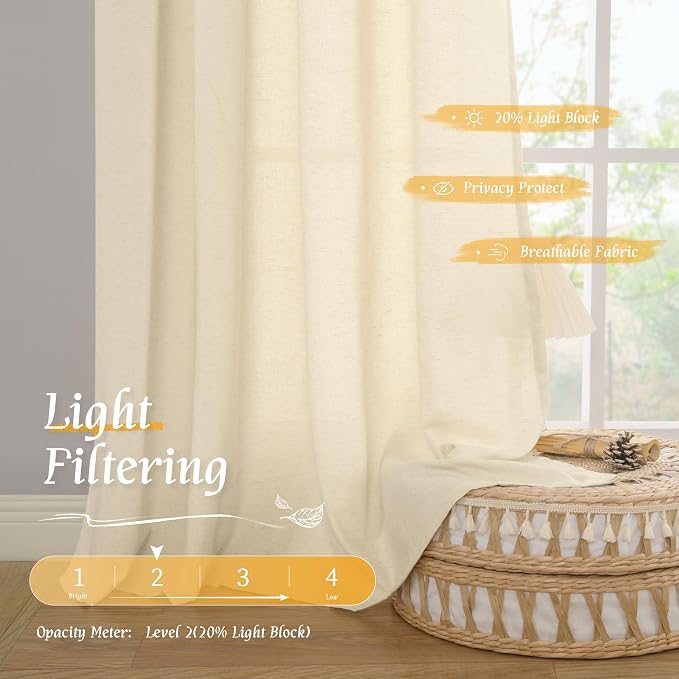 LAMIT Beige Linen Window Curtains 72 Inch Length 2 Panels, Thick Linen Textured - Image 4