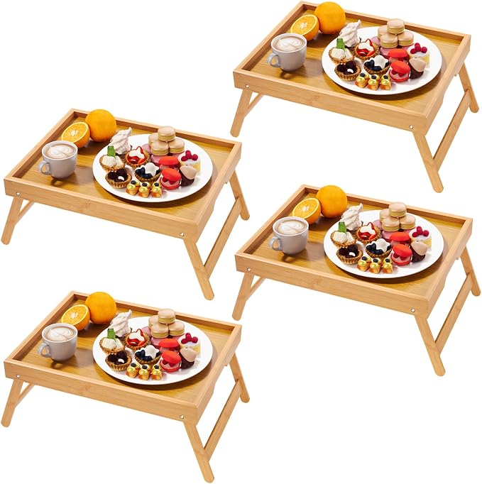 Fibogollo 4 Pack Bamboo Bed Tray Table by Fibogollo