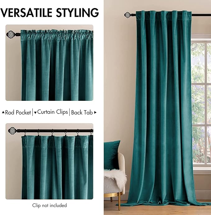MIULEE Teal Velvet Curtains 84 inches 2 Panels - Image 2