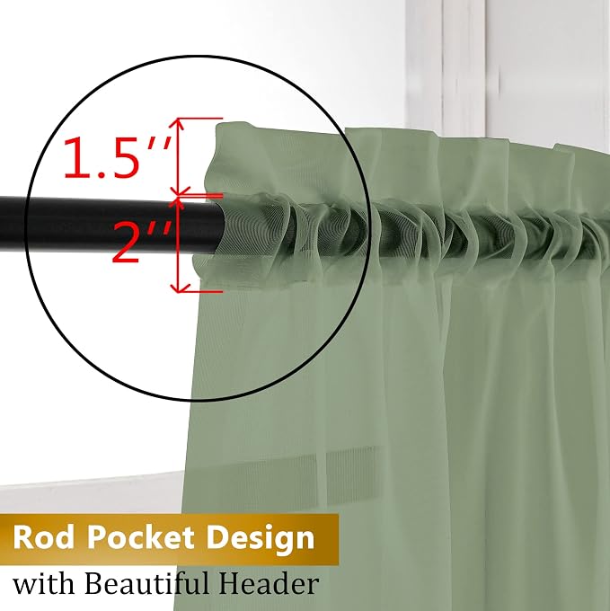 Aiyufeng Sage Green Sheer Curtains 36 inches Long 2 Panels, Rod Pocket - Image 5
