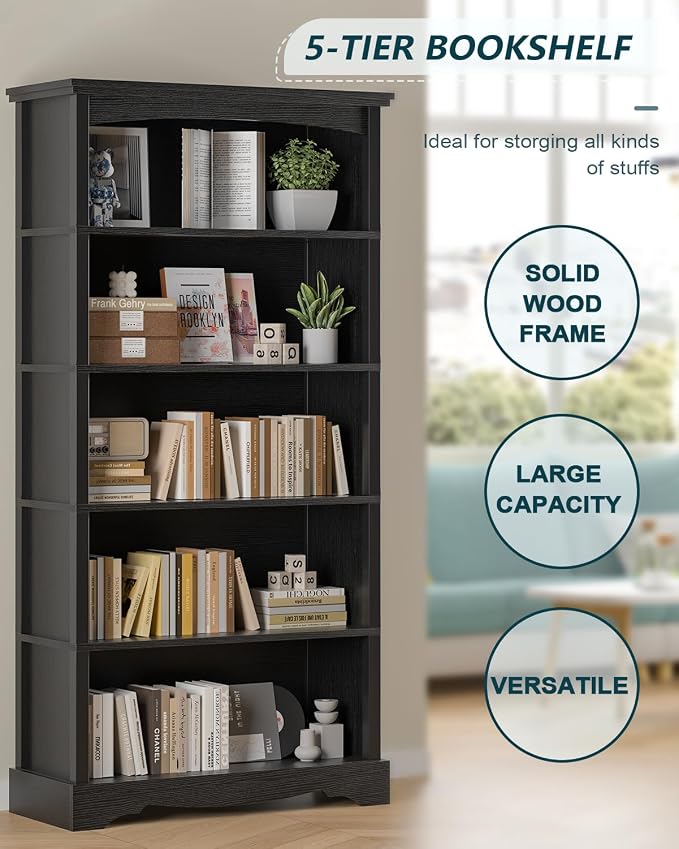 TVU 5-Tier Wooden Bookshelf, 31.5" W x 65" H ×9.9" D Bookshelf - Image 6