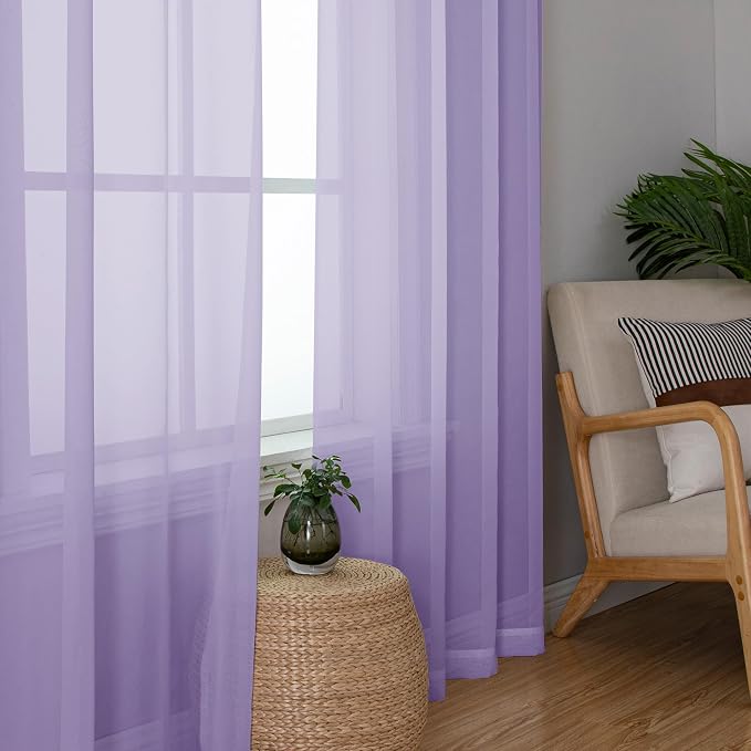 Lecloud Light Purple Sheer Curtains 84 Inches Long 2 Panels, Double Rod Pocket - Image 3