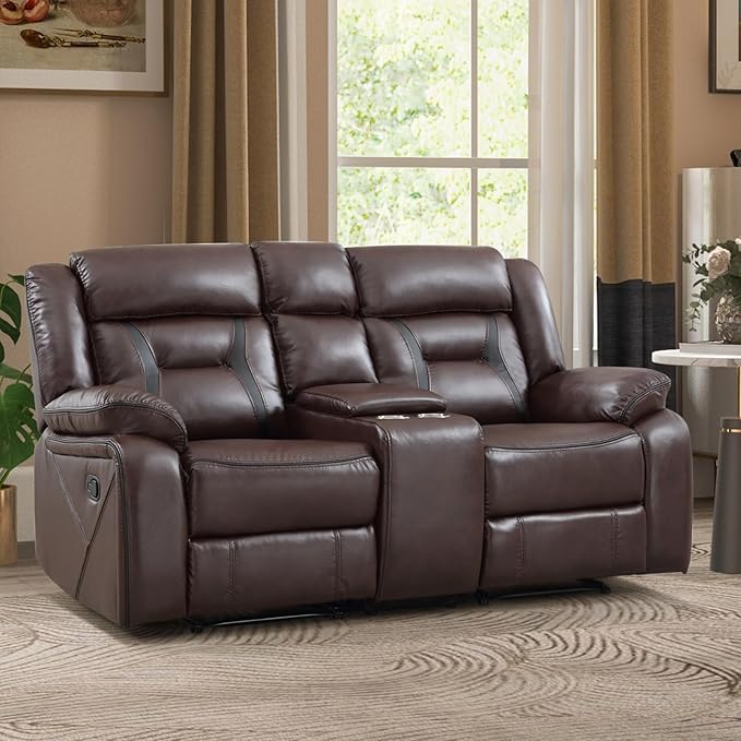 EBELLO Manual Faux Leather Loveseat Recliner, 2 Seat Reclining Sofa Chair by EBELLO