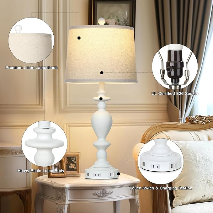 Cinkeda 28" White Farmhouse Table Lamps Set of 2 - Image 7