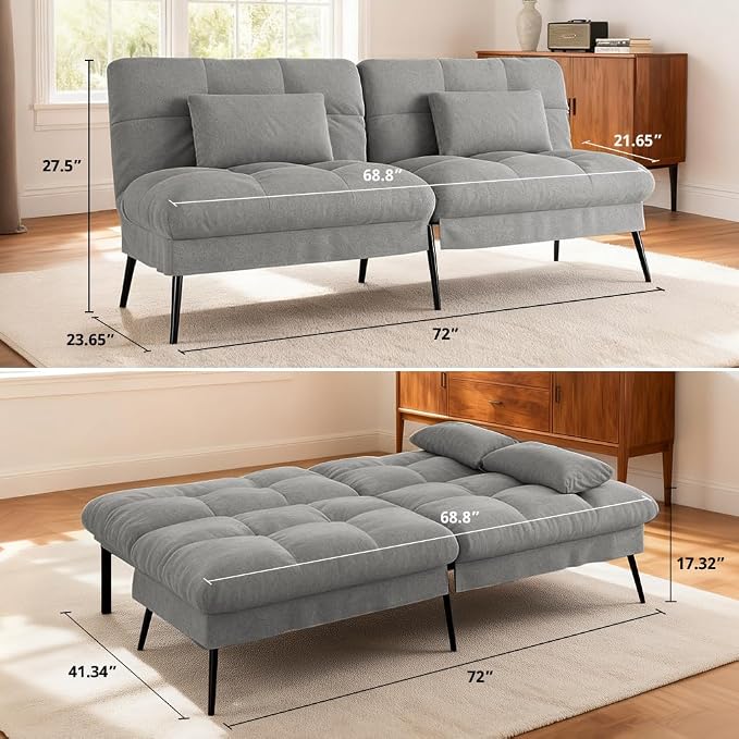 COMHOMA 72″ Futon Sofa Bed, Convertible Fabric Couch - Image 3